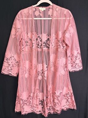 paper + tee Mauve Pink Floral Lace Swim Coverup Kimono Robe NWOT coquette
